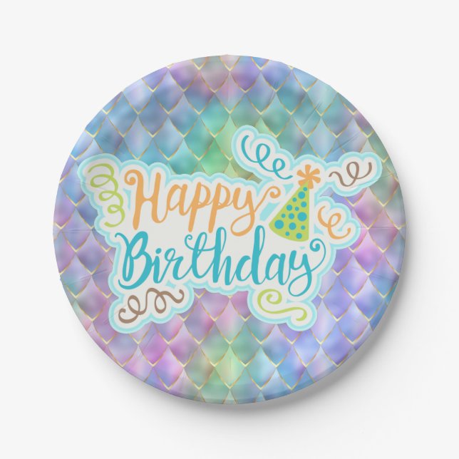 Happy Birthday Light Blue Dragon Scaled 7" Plate (Front)
