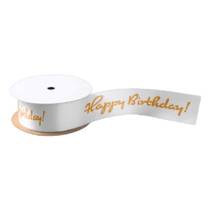 Happy Birthday! Light Orange Casual Medium Script Satin Ribbon