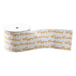 Happy Birthday! Light Orange Pattern Casual Script Grosgrain Ribbon