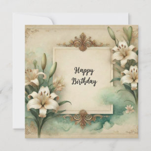 happy birthday lilies and ornaments card