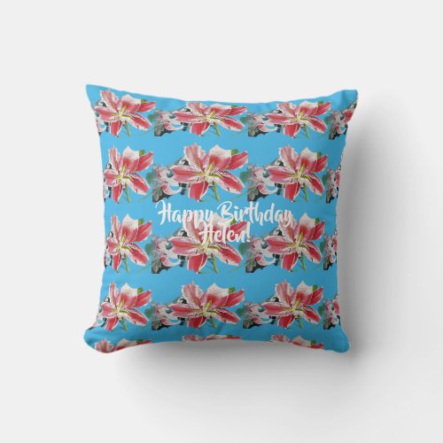 Happy Birthday Lily floral ladies Name Cuchion Throw Pillow