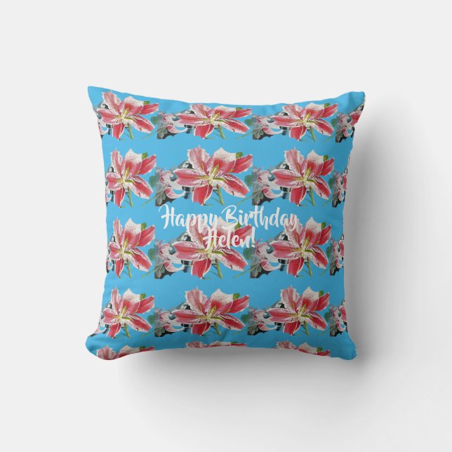Happy Birthday Lily floral ladies Name Cuchion Throw Pillow (Front)