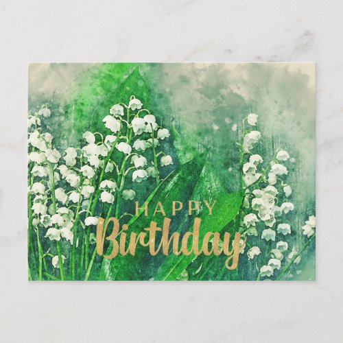 Happy Birthday Lily of the Valley Flowers Postcard