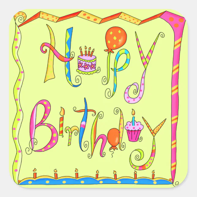 Happy Birthday Lime Green Sticker | Zazzle