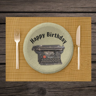 Happy Birthday Literary Theme Black Old Typewriter Paper Bowls