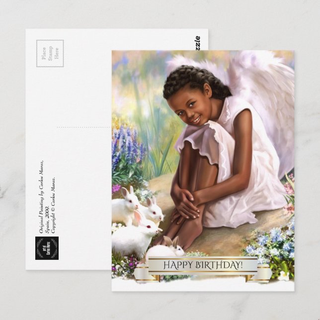 Happy Birthday. Little Angel with Bunnies Postcard (Front/Back)