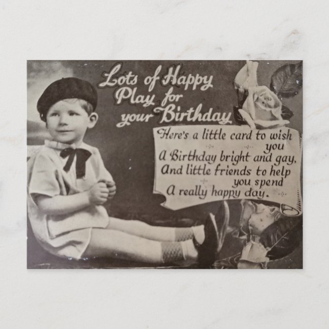 Happy Birthday little Boy Vintage Black and White Postcard (Front)