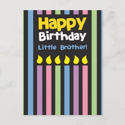 Happy Birthday little Brother stripey Postcard