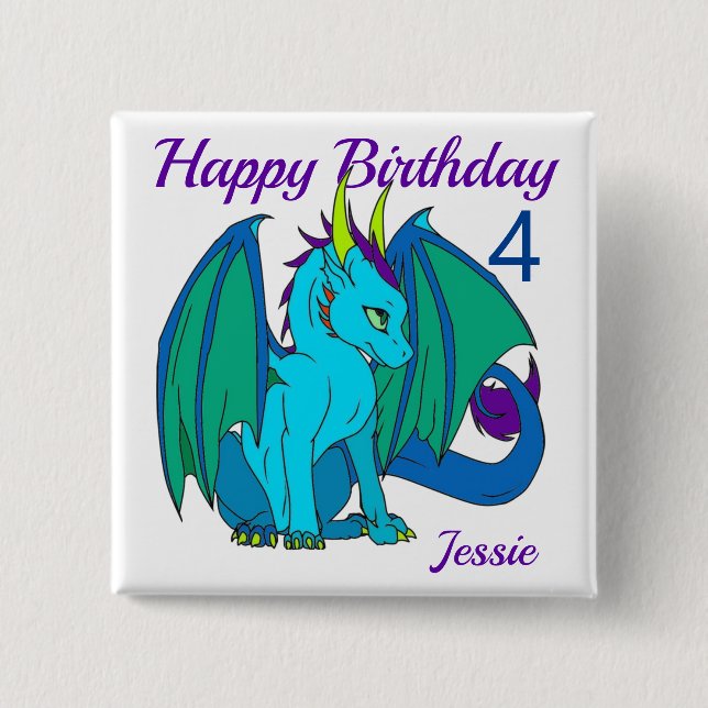 Happy Birthday Little Dragon Personalize Button (Front)