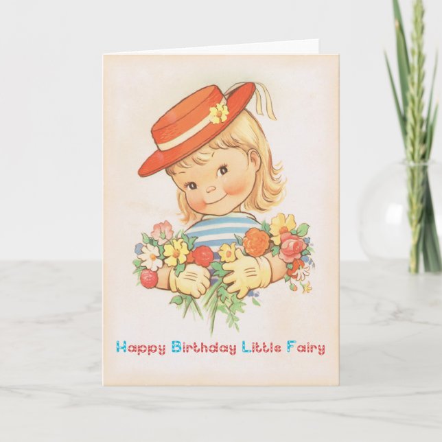 Happy Birthday Little Fairy - Vintage Birthday Card (Front)