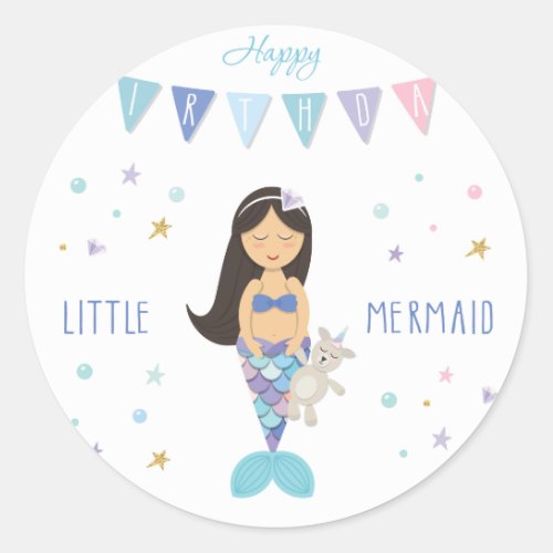 Happy Birthday Little Mermaid Classic Round Sticker
