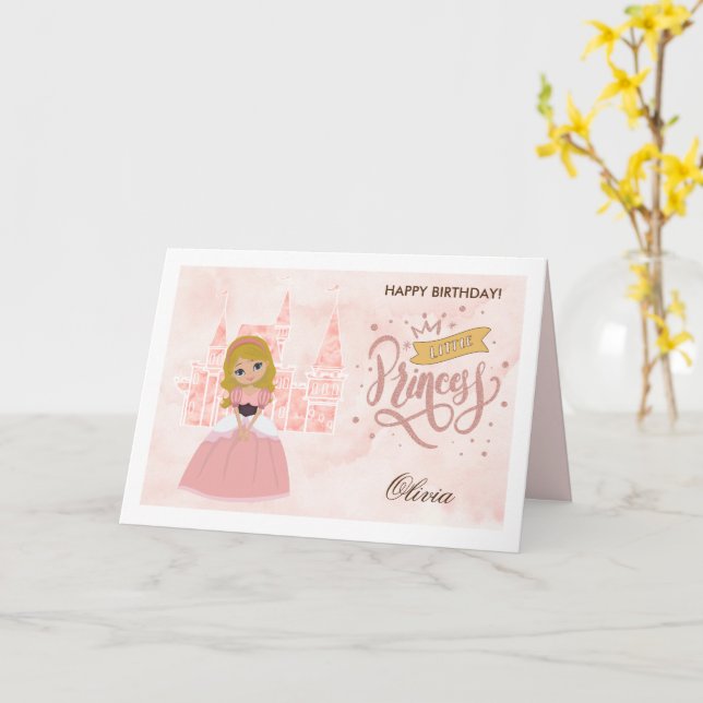 Happy Birthday, Little Princess. Custom Name Card (Yellow Flower)