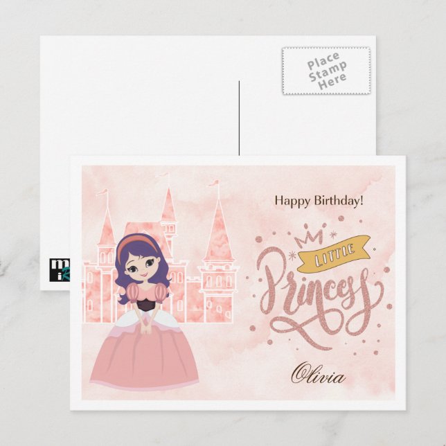 Happy Birthday, Little Princess. Custom Name Postcard (Front/Back)