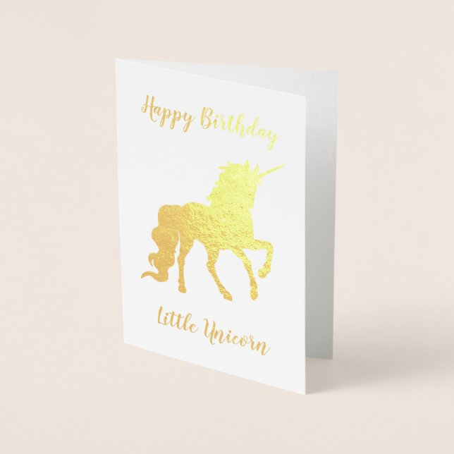 Happy Birthday Little Unicorn Gold Foil Card (Front)