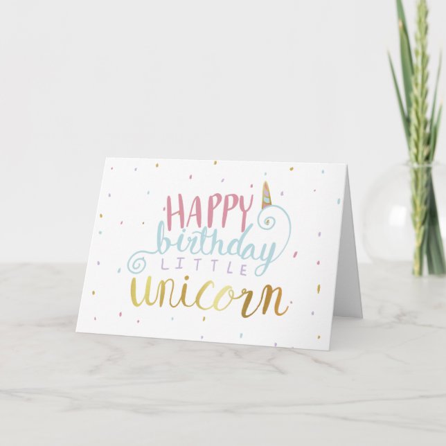Happy Birthday Little Unicorn Gold Foil Festive Card (Front)
