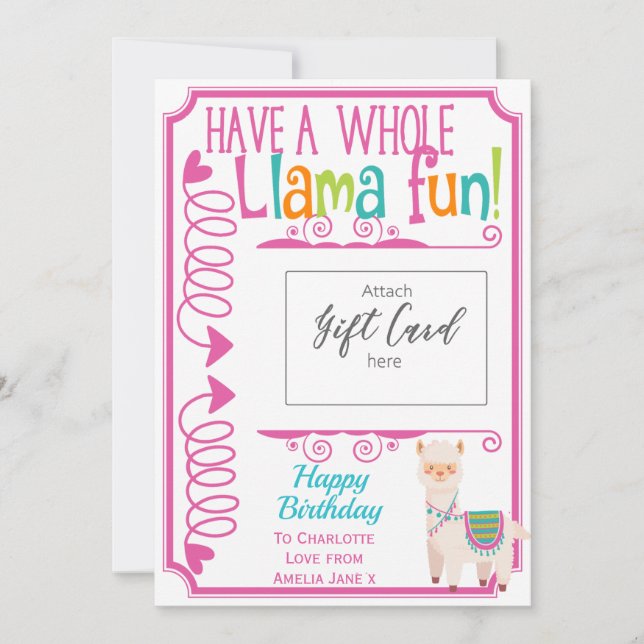 Happy Birthday Llama Fun Gift Card Holder (Front)