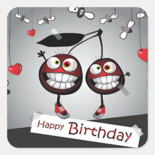Happy Birthday, Love, Gifts, Cake, Funny Square Sticker