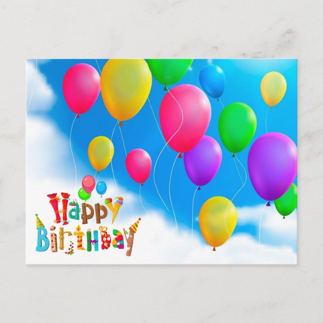 happy birthday love rainbow balloons postcard (Front)