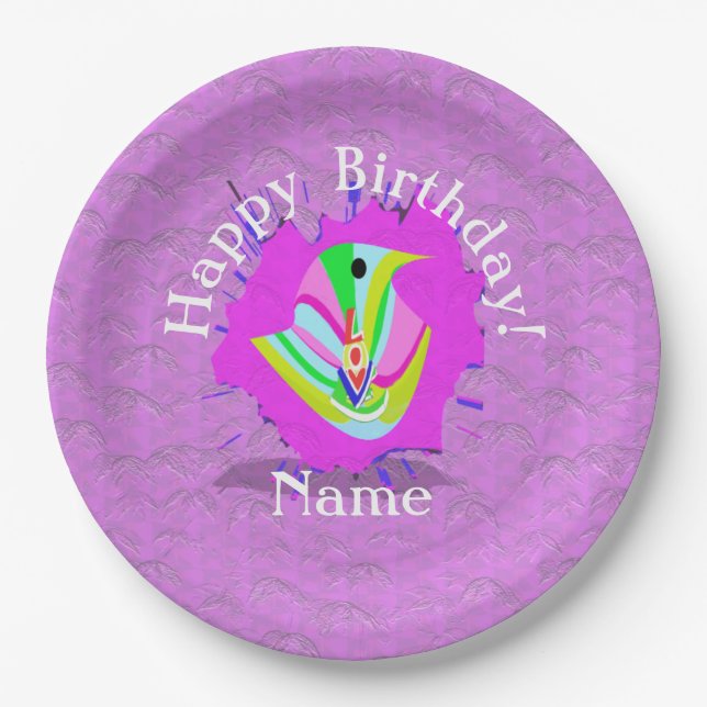 Happy Birthday, Love! With Personalized Name  Paper Plates (Front)