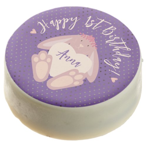 Happy Birthday Lovely Bunny Purple With Dots Choco Chocolate Covered Oreo