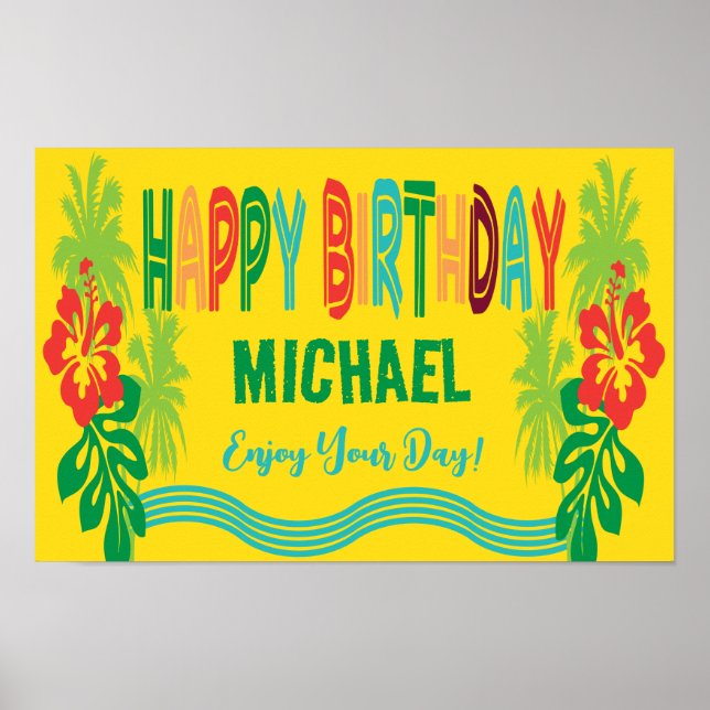 Happy Birthday Luau Tropical Poster (Front)