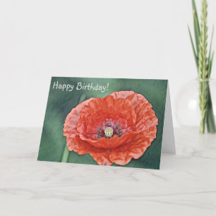 Happy Birthday Luscious Red Poppy Letterpress Thank You Card