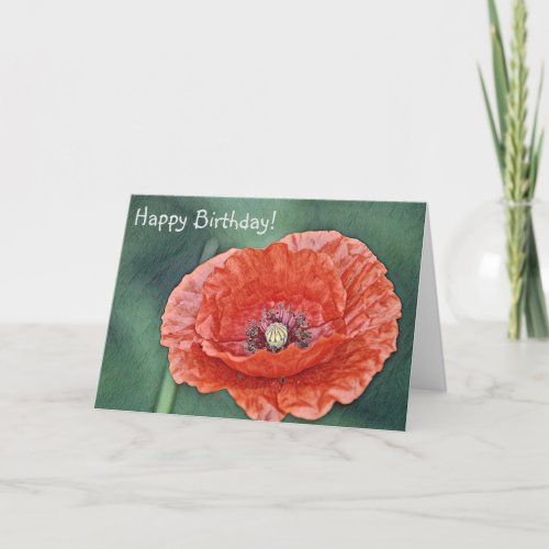 Happy Birthday Luscious Red Poppy Thank You Card