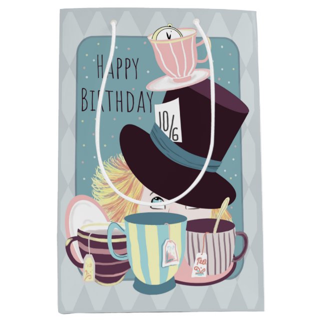    Happy Birthday Mad Hatter Tea Party Medium Gift Bag (Front)