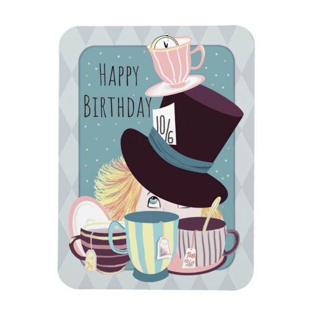 Happy Birthday Mad Hatter Tea Party Postcard Magnet (Vertical)