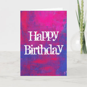 Happy Birthday Magenta and Blue Abstract Painting Card