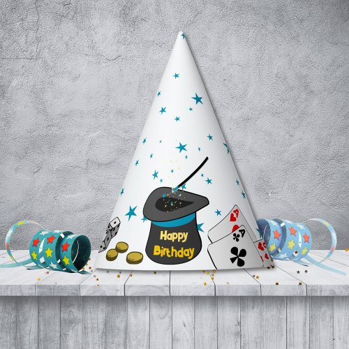 Happy Birthday Magic Show Black White Blue Kids Party Hat