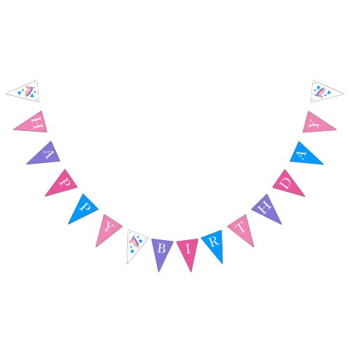 Happy Birthday Magical Pink Unicorn Horse Hearts Bunting Flags