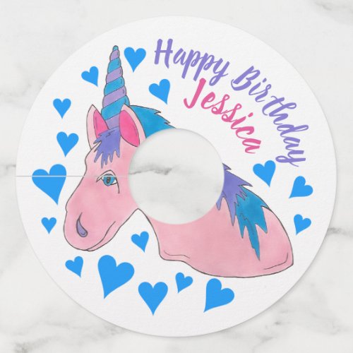 Happy Birthday Magical Pink Unicorn Party Wine Glass Tag