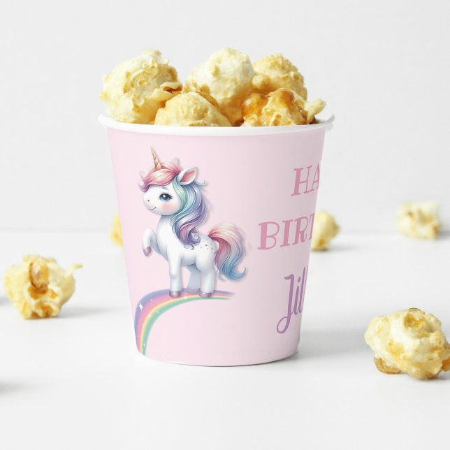 Happy Birthday Magical Unicorn and Rainbow  Paper Cups (Unicorn Magical Happy Birthday Paper Cup)