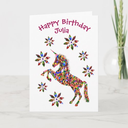 Happy Birthday Magical Unicorn Flower Child Custom Card