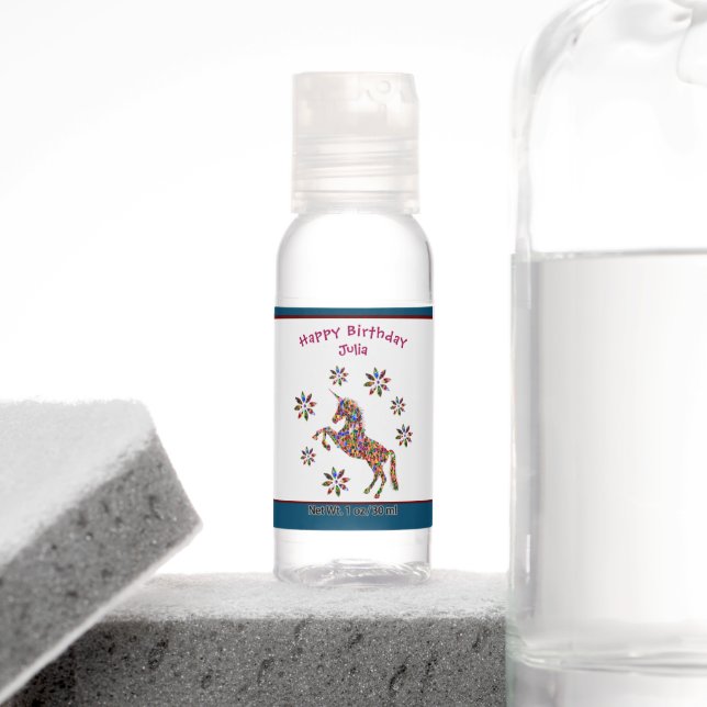 Happy Birthday Magical Unicorn Flowers Glitter Hand Sanitizer (Insitu)