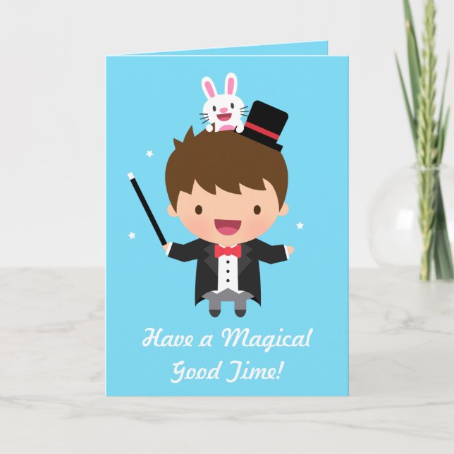 Happy Birthday Magician Boy Magic Bunny Trick Card (Front)