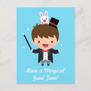 Happy Birthday Magician Boy Magic Bunny Trick Postcard