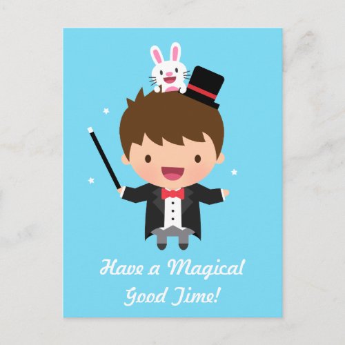 Happy Birthday Magician Boy Magic Bunny Trick Postcard