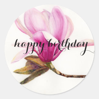 Happy Birthday: Magnolia Flower Classic Round Sticker