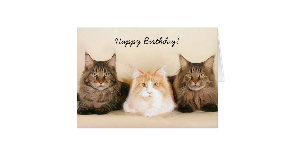Happy Birthday Maine Coon Cats greeting card | Zazzle