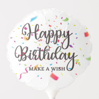 Happy Birthday MAKE A WISH with Colorful Confetti Balloon