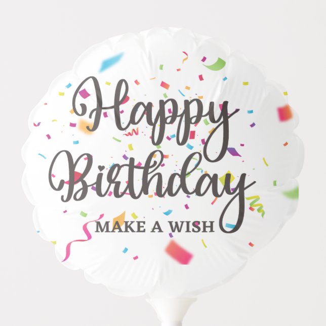Happy Birthday MAKE A WISH with Colorful Confetti Balloon (Front)