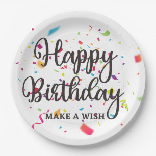 Happy Birthday MAKE A WISH with Colorful Confetti Paper Plates