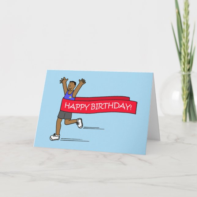 Happy Birthday Male Runner Cartoon Card (Front)