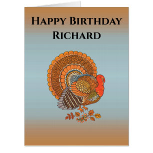 Happy Birthday Male Turkey Colorful Feathers Blue Card
