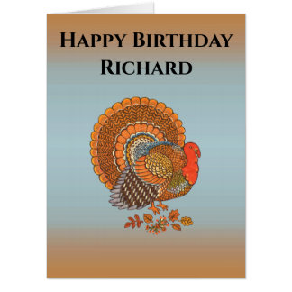 Happy Birthday Male Turkey Colorful Feathers Blue Card