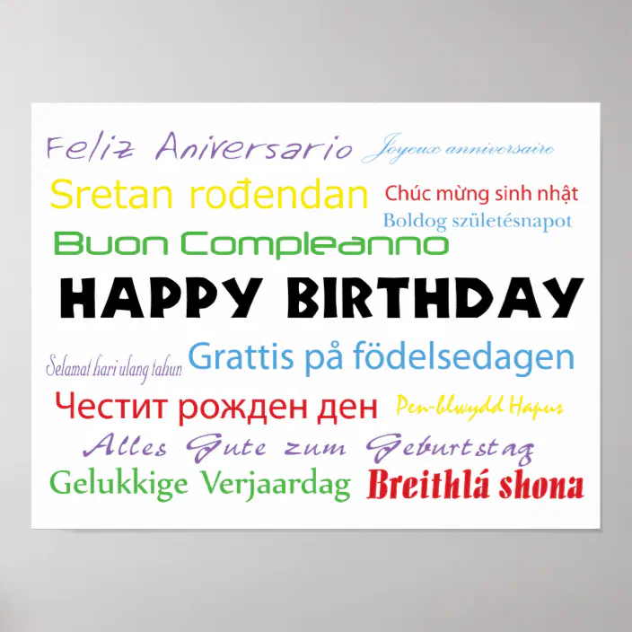 Happy Birthday Many Languages Colorful Typography Poster Zazzle Com
