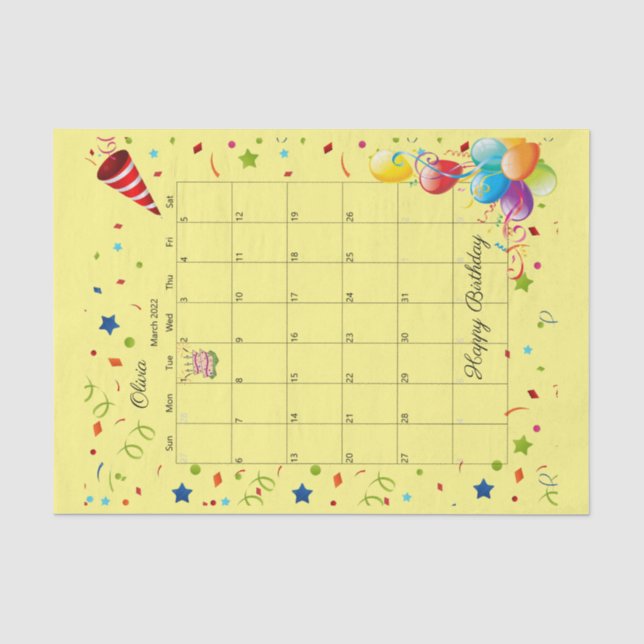 Happy Birthday March 2022 Tissue Paper (Front)