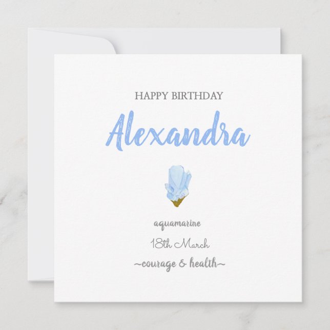 Happy birthday March birthstone Aquamarine gem Card (Front)